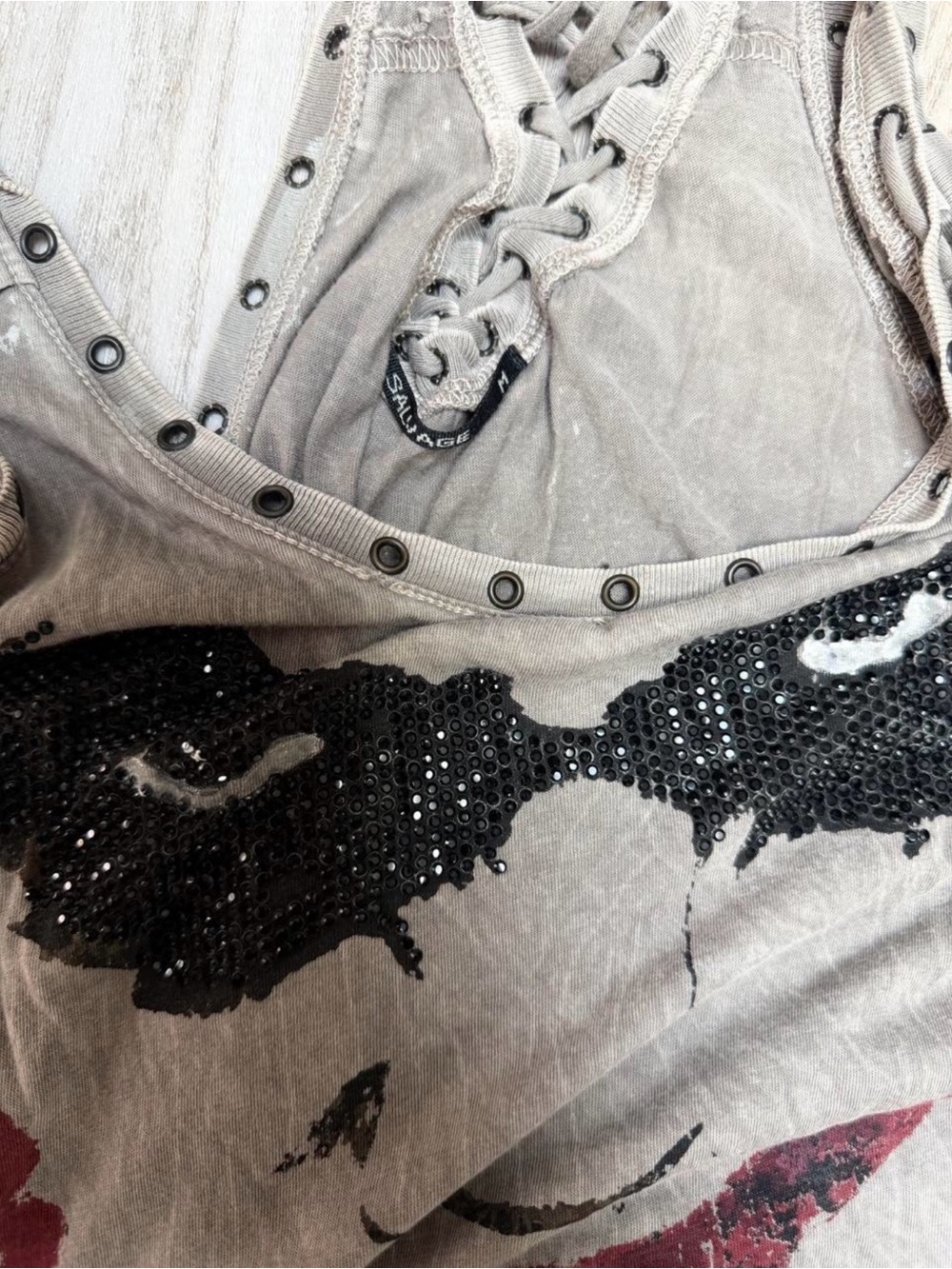 Salvage Gray Studded Tank with Sequin Face Graphic - Picture 3 of 4